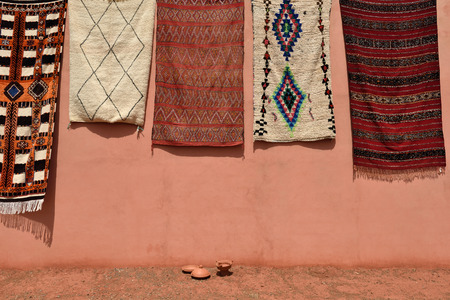 MOROCCO - AUGUST 01: Traditional berber carpets for sale in Morocco, August 01, 2015. Morocco is one of the most popular tourist place in North Africa.のeditorial素材