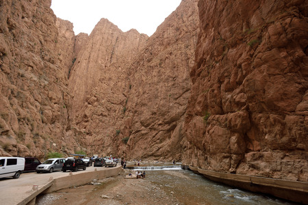 TODRA, MOROCCO - AUGUST 02: Unidentified people in a canyon in Morocco, August 02, 2015. Todra Gorge is a canyon in the High Atlas Mountains in Morocco, near the town of Tinerhir.のeditorial素材