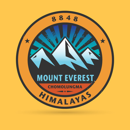 Stamp or label with the Mount Everest, vector illustrationのイラスト素材