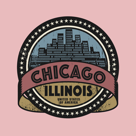 Grunge rubber stamp or label with name of Illinois, Chicago, vector illustrationのイラスト素材