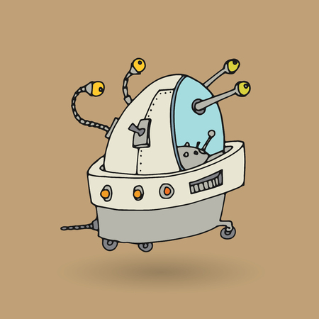 Cute robot doodle drawing, vector illustrationのイラスト素材