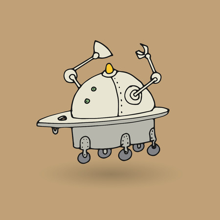 Cute robot doodle drawing, vector illustrationのイラスト素材