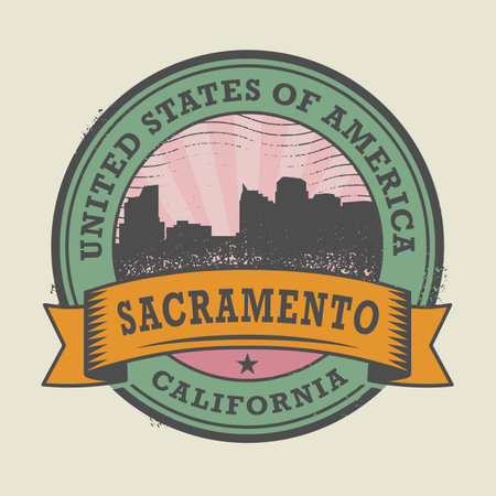 Grunge rubber stamp or label with name of Sacramento, California, vector illustrationのイラスト素材