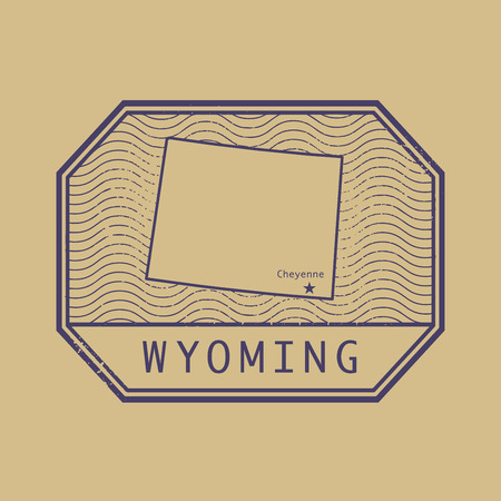 Stamp with the name and map of Wyoming, United States, vector illustrationのイラスト素材