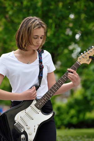 VILNIUS, LITHUANIA - MAY 21: Unidentified musician plays guitar in Street music day on May 21, 2016...