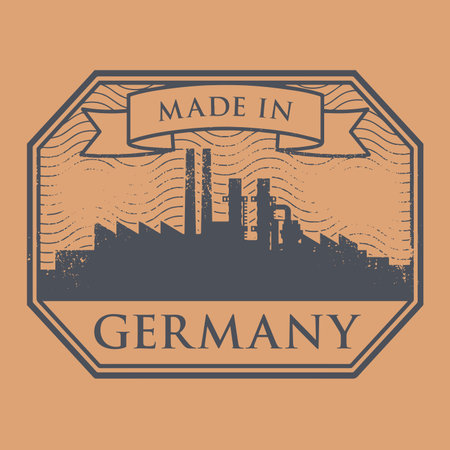 Abstract grunge stamp with industrial skyline and text Made in Germanyのイラスト素材