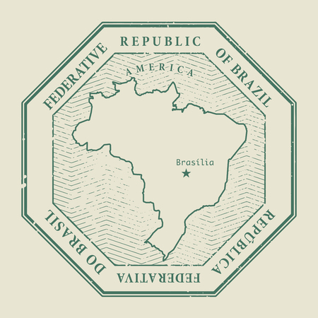 Stamp with the name and map of Brasil, vector illustrationのイラスト素材