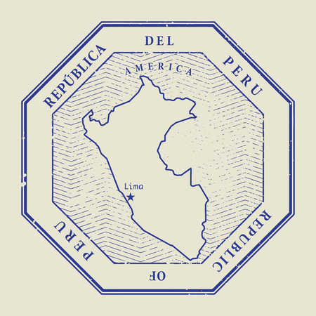 Stamp with the name and map of Peru, vector illustrationのイラスト素材