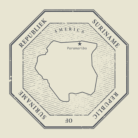 Stamp with the name and map of Suriname, vector illustrationのイラスト素材