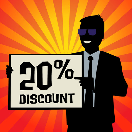 Man showing board, business concept with text 20 percent Discount, vector illustrationのイラスト素材
