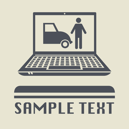laptop or notebook computer with parking or car shop icon or sign