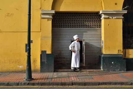 LIMA, PERU - August 23, 2016: Unidentified people in street of Lima, Peru on August 23, 2016. Lima is capital city of Peru, South America.のeditorial素材