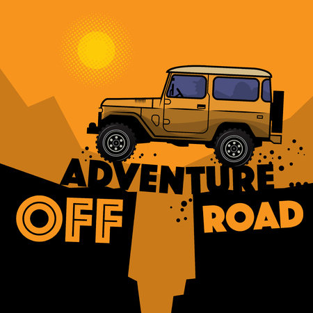 Abstract Off-road vehicle at sunset, vector illustrationのイラスト素材