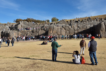 CUSCO, PERU - SEPTEMBER 05, 2016: Inca wall in the village Saksaywaman on September 05, 2016 In Cusco, Peru. Saksaywaman is a citadel on the northern outskirts of the city of Cusco.のeditorial素材