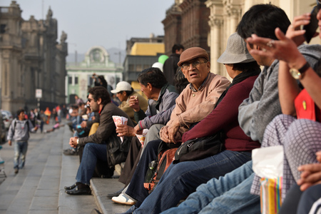 LIMA, PERU - August 23 2016: Unidentified people in street of Lima, Peru on August 23 2016. Lima is capital city of Peru South America.のeditorial素材
