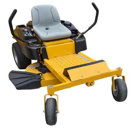 Yellow Riding Lawn Mower isolated over white backgroundの写真素材