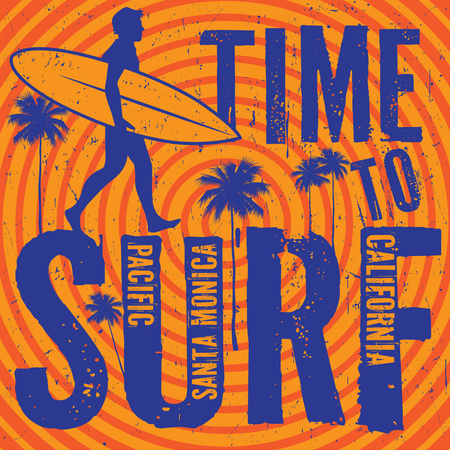 California coast, Santa Monica beach, surfer poster. Vector illustrationのイラスト素材