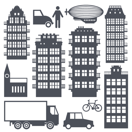 Europe street life and houses set. Vector illustrationのイラスト素材