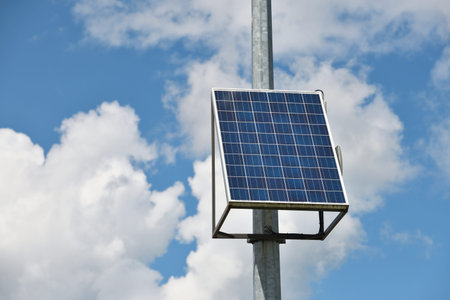 Solar panel or Solar cell with blue sky and clouds