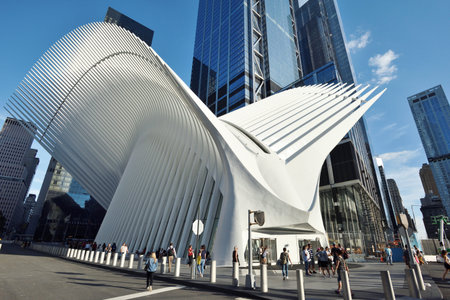 NEW YORK CITY - AUGUST 24: Exterior of the WTC Transportation Hub on August 24, 2017 in New York...
