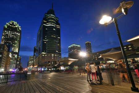 JERSEY CITY, USA - AUG. 23 : Hudson River pier on August 23, 2017 in Jersey Cty, NJ. Jersey City is the second-most-populous city in the U.S. state of New Jersey.のeditorial素材