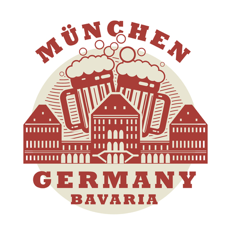 Stamp or label with beer mugs and words Munchen Bavaria Germanyのイラスト素材