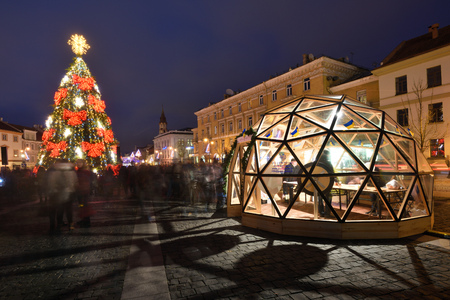 VILNIUS, LITHUANIA - December 02: view of the christmas tree in Vilnius on December 02, 2017 in Vilnius Lithuania. In 1994 the Vilnius Old Town was included in the UNESCO World Heritage List.のeditorial素材