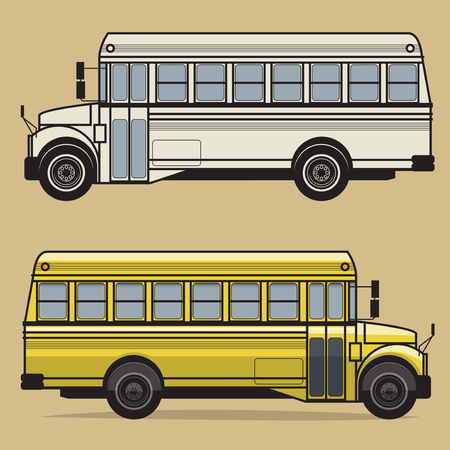 Yellow School Bus on color background  vector illustration.のイラスト素材