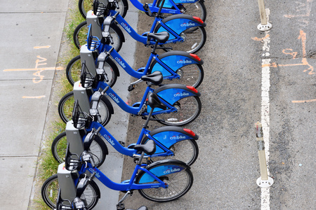 NEW YORK CITY, USA - AUG. 29: Citi Bike The Bicycle Rental on August 29, 2017 in New York City, NY. Citi Bike is a privately owned public bicycle sharing system.のeditorial素材