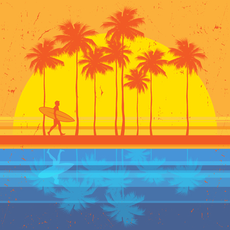 California beach, surfer abstract color poster. Vector illustration.のイラスト素材