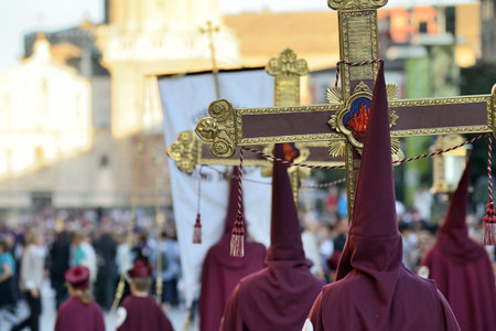Zaragoza, Spain - April 18: Unidentified people in the Good Friday procession April 18, 2014 in the...