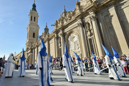 Zaragoza, Spain - April 18: Unidentified people in the Good Friday procession April 18, 2014 in the...