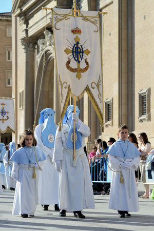 Zaragoza, Spain - April 18: Unidentified people in the Good Friday procession April 18, 2014 in the...
