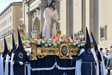Zaragoza, Spain - April 18: Unidentified people in the Good Friday procession April 18, 2014 in the...