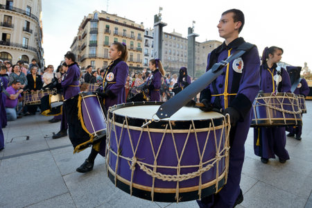Zaragoza, Spain - April 18: Unidentified people in the Good Friday procession April 18, 2014 in the...