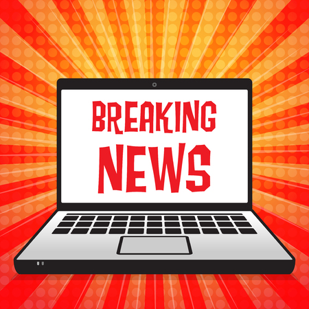 Laptop Computer, business concept with text Breaking News on a screen, vector illustrationのイラスト素材