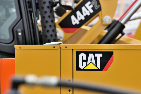 Kaunas, Lithuania - March 23: Caterpillar heavy duty equipment vehicle and logo on March 23, 2018 in Kaunas, Lithuania. Caterpillar is a leading manufacturer of construction equipment.のeditorial素材