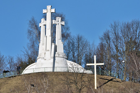 Vilnius, March 27: Sculpture "Three Crosses" on March 27 2018 in Vilnius, Lithuania. Vilnius is the capital of Lithuania and its largest city.のeditorial素材