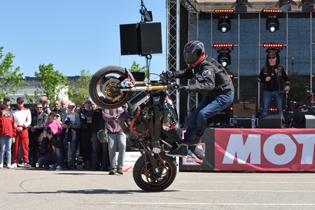 Vilnius, Lithuania - May 5: Annual gathering of bikers from the Baltic countries on May 5, 2018 in Vilnius Lithuania. This is traditional motorbikers event during spring in Vilnius.のeditorial素材