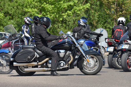 Vilnius, Lithuania - May 5: Annual gathering of bikers from the Baltic countries on May 5, 2018 in Vilnius Lithuania. This is traditional motorbikers event during spring in Vilnius.のeditorial素材