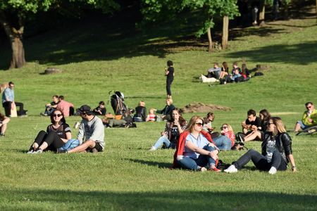 Vilnius, Lithuania - May 19: Unidentified people rest in Vilnius public park on May 19, 2018 in Vilnius Lithuania. Vilnius is the capital of Lithuania and its largest city.のeditorial素材
