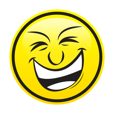 Yellow smile face sign with eyes and mouth on white background. Funny cartoon. Vector illustrationのイラスト素材