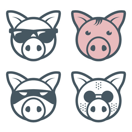 Pig piggy faces with sunglasses, vector illustrationのイラスト素材