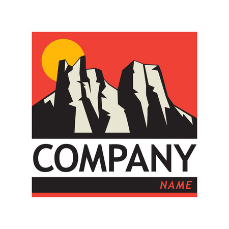 Mountain template. Design element modern style for label, badge, emblem. Mountain, hills symbol, mountain rock climber sign. Vector illustrationのイラスト素材