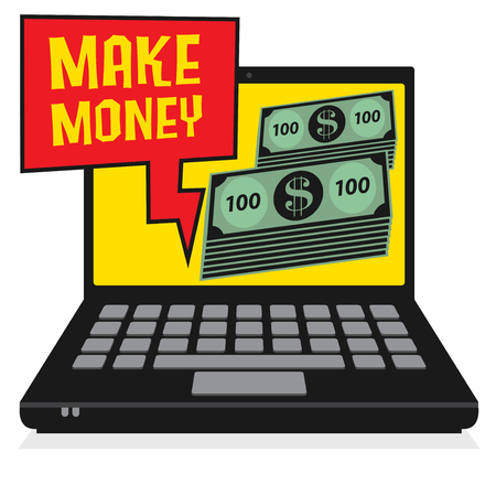 Laptop or notebook computer business concept with text Make Money, vector illustrationのイラスト素材