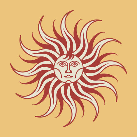 Vintage sun face compass rose, vector illustrationのイラスト素材