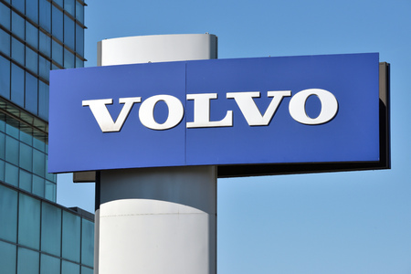 Vilnius, Lithuania - April 02: Volvo logotype sign in Vilnius on April 02, 2018. Volvo Car Corporation is a Swedish company manufacturing passenger cars.のeditorial素材