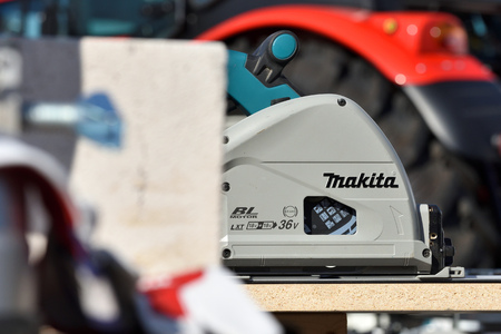 Kaunas, Lithuania - April 04: Professional electric Makita tools and logo in Kaunas on April 04, 2019. Makita Corporation founded on March 21, 1915 it is based in Japanのeditorial素材