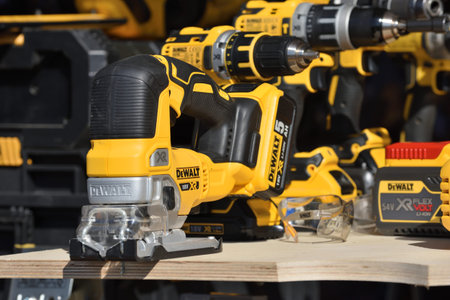 Kaunas, Lithuania - April 04: DeWalt power tools in Kaunas on April 04, 2019. DeWalt is an American...