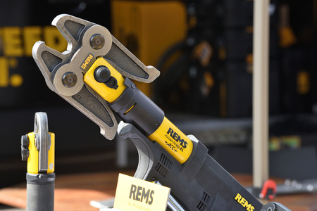 Vilnius, Lithuania - April 25: Rems power tools on April 25, 2019 in Vilnius Lithuania. Rems developing products for the pipe working, especially for sanitary and heating installersのeditorial素材